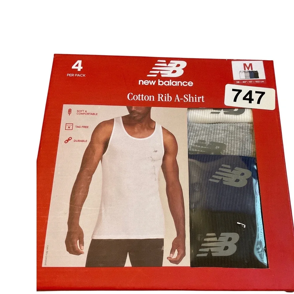 New Balance Mens Cotton Rib Tank‎ Top A Shirt 4 Pack Size Medium White Grey Bl